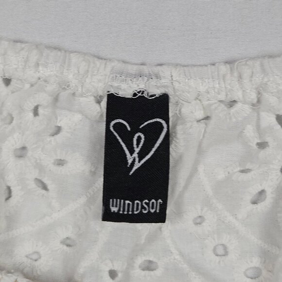 Windsor White Eyelet Off Shoulder Crop Top M Cottagecore Boho Summer‎ Blouse - Picture 6 of 7
